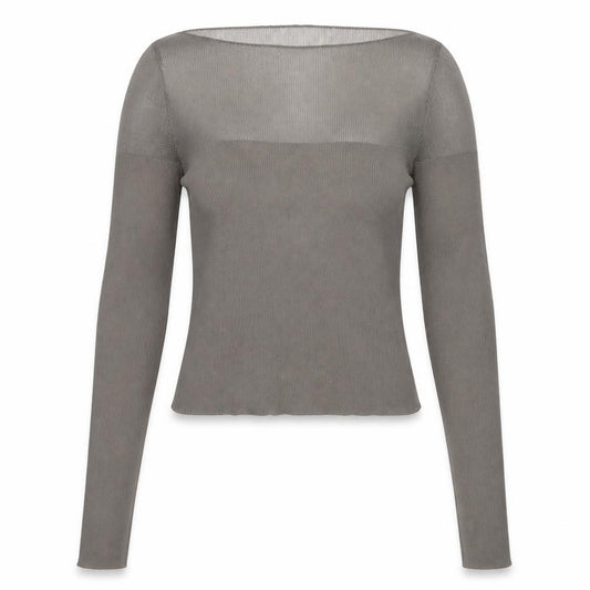 Zara Women Brown S Off Shoulder Cropped Knit Long Sleeve Top