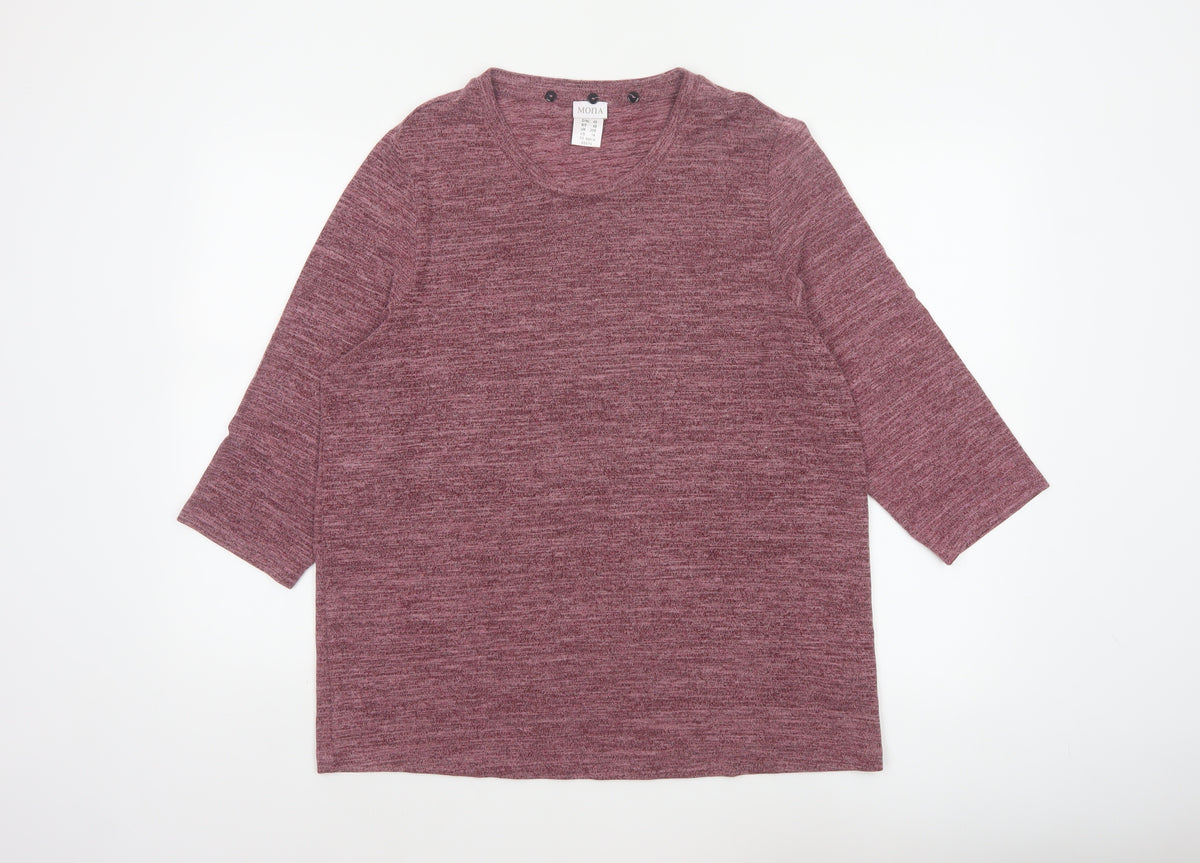 Mona Women Pink UK 20 Basic Knit V-Neck 3/4 Sleeve Stretch Top