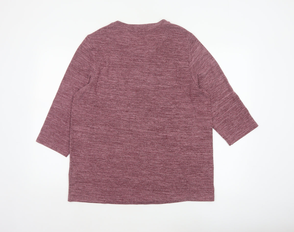 Mona Women Pink UK 20 Basic Knit V-Neck 3/4 Sleeve Stretch Top