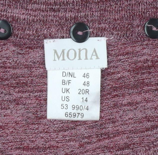 Mona Women Pink UK 20 Basic Knit V-Neck 3/4 Sleeve Stretch Top