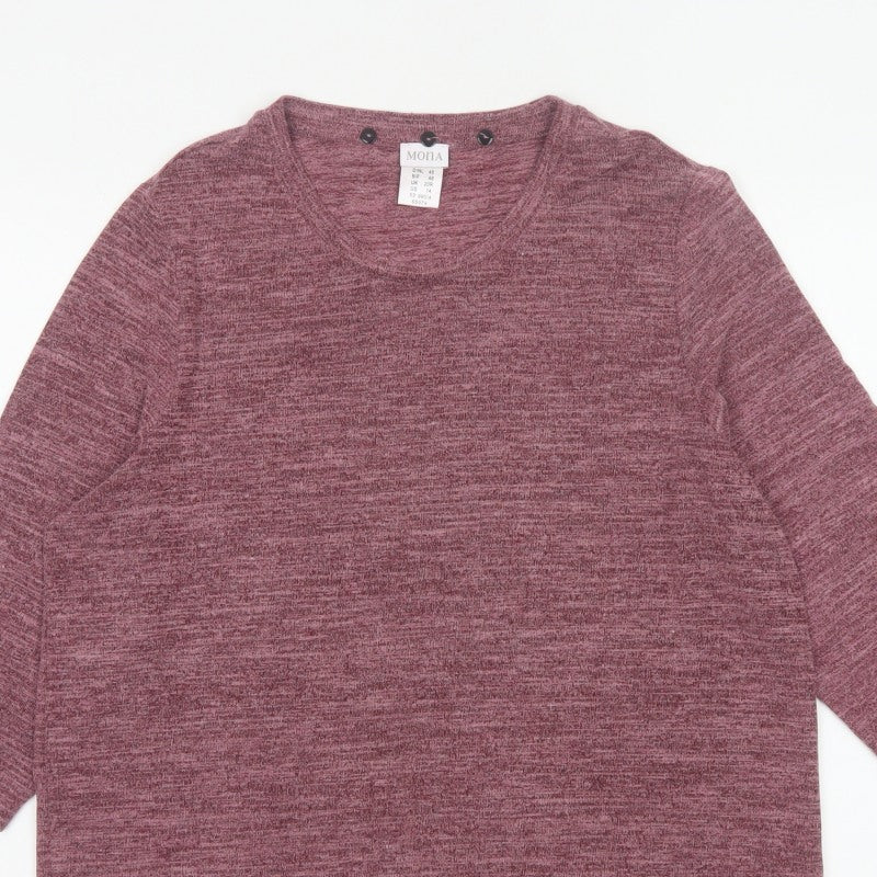 Mona Women Pink UK 20 Basic Knit V-Neck 3/4 Sleeve Stretch Top