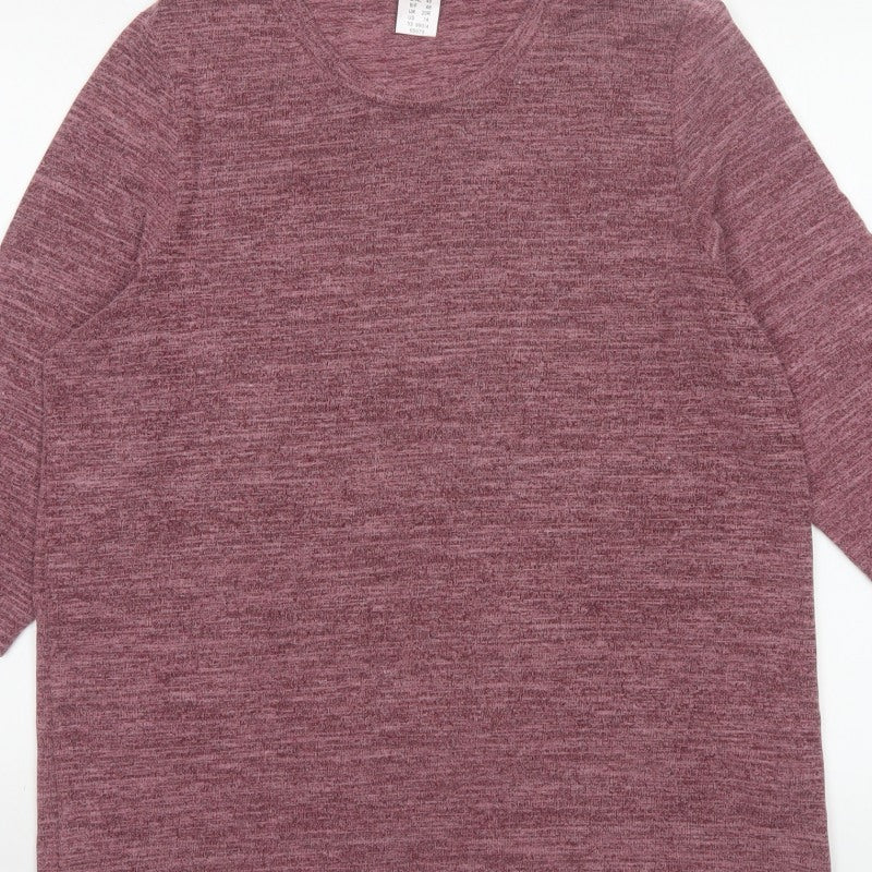 Mona Women Pink UK 20 Basic Knit V-Neck 3/4 Sleeve Stretch Top