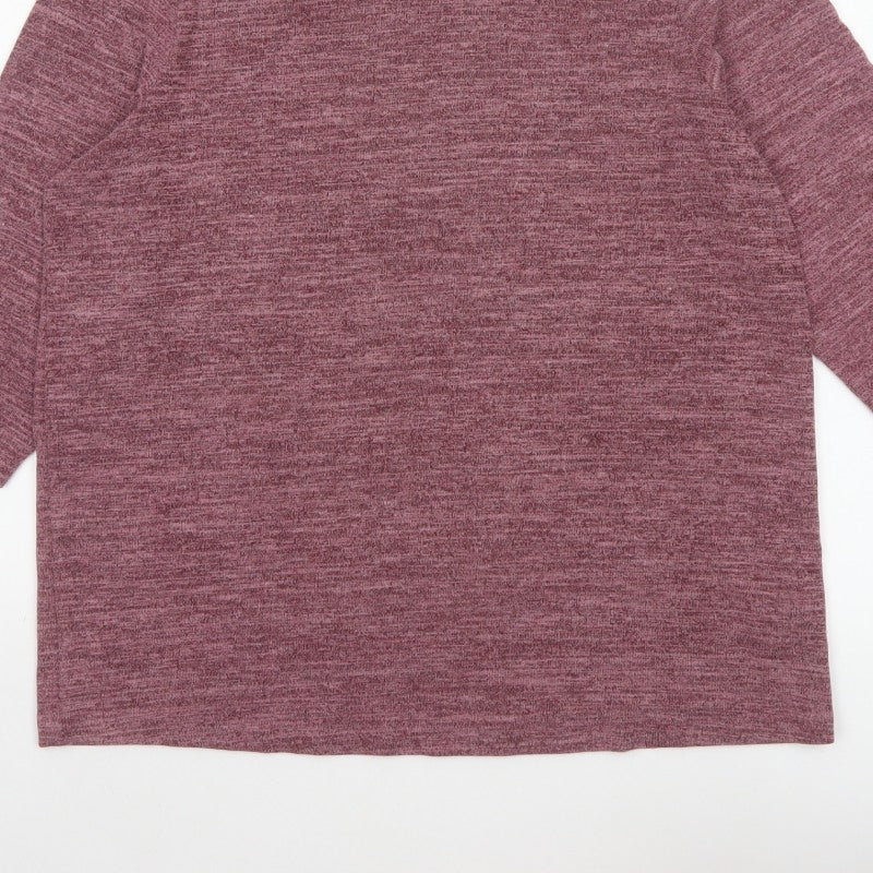 Mona Women Pink UK 20 Basic Knit V-Neck 3/4 Sleeve Stretch Top
