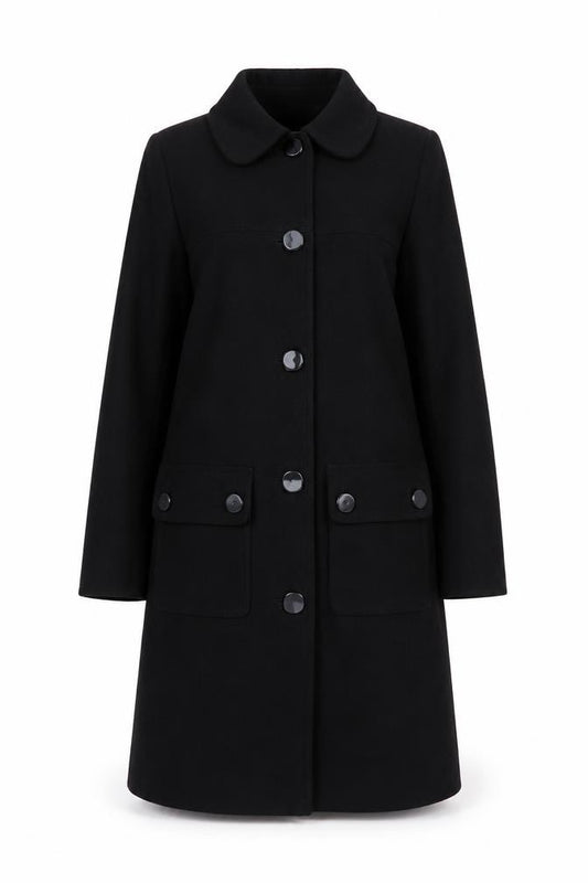 Warehouse Women’s Black UK 12 Long Single-Breasted Button Overcoat