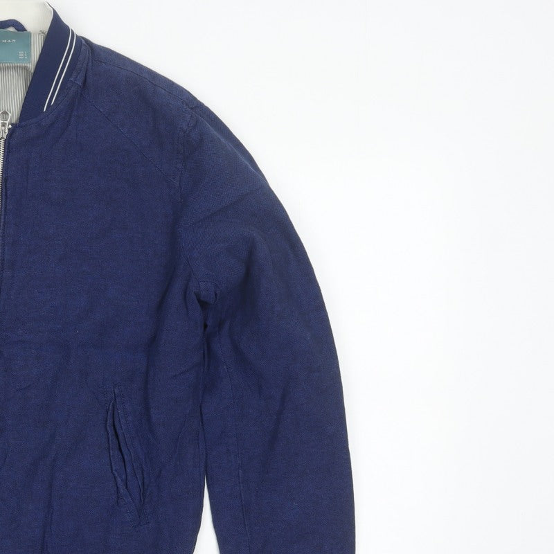 Zara Man Men's Blue Linen Cotton Bomber Jacket Size M Full Zip