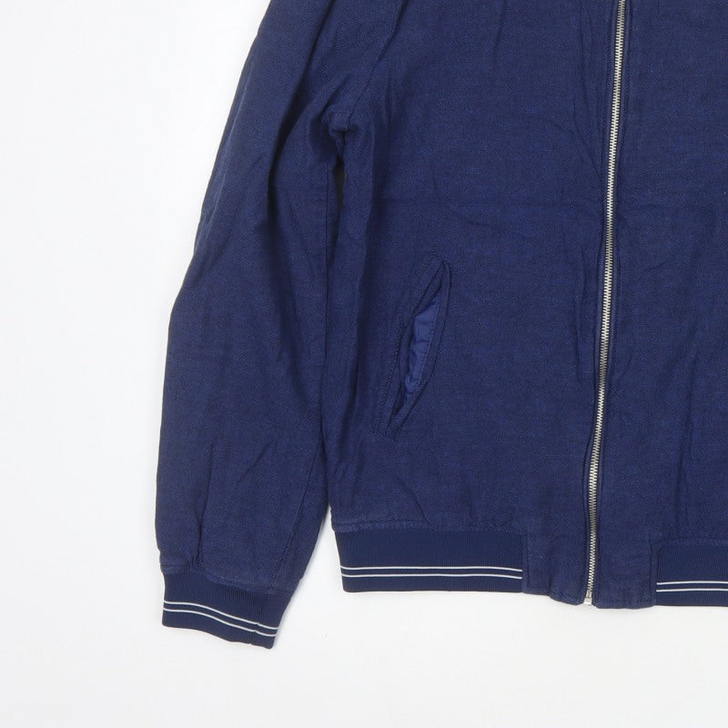 Zara Man Men's Blue Linen Cotton Bomber Jacket Size M Full Zip