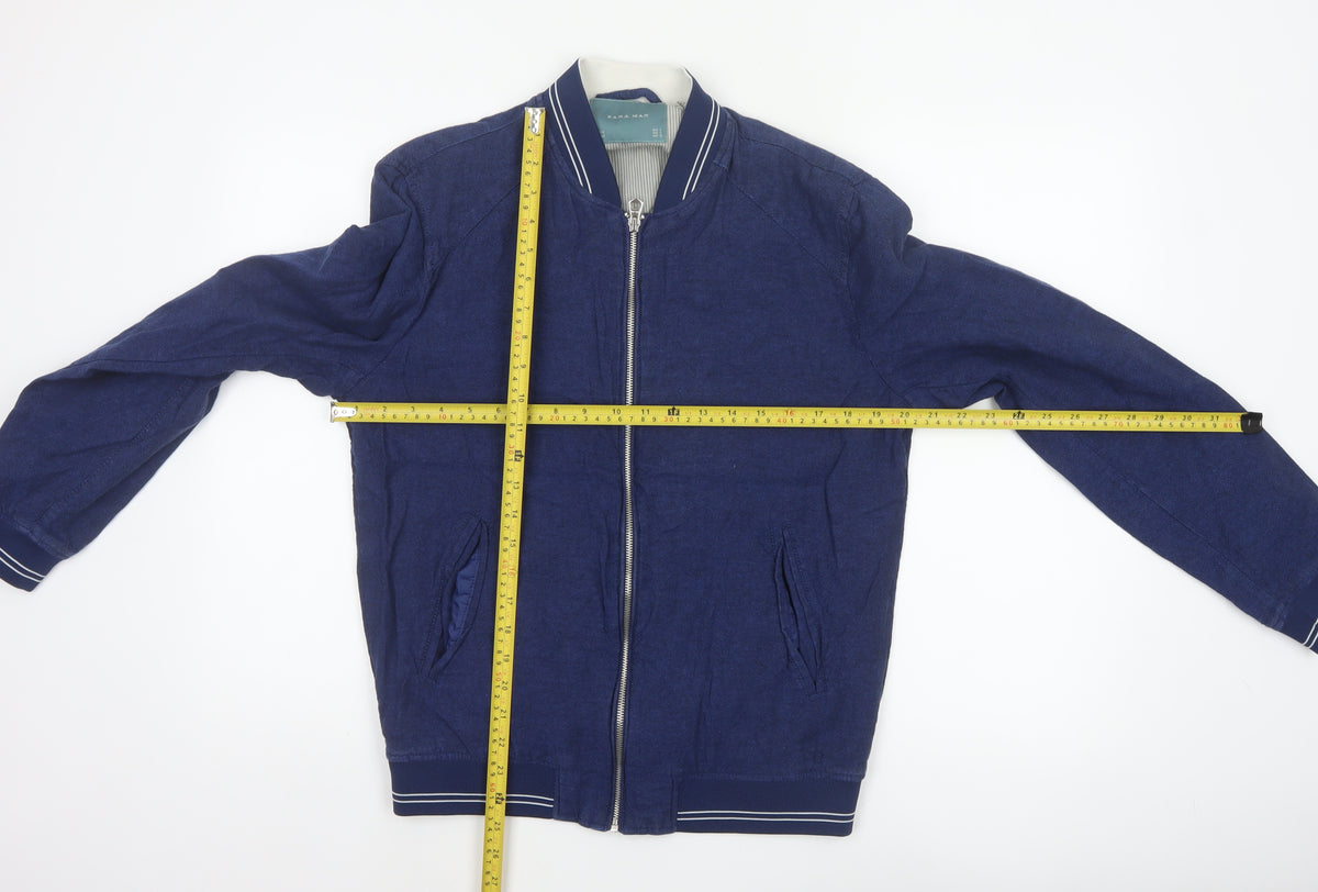 Zara Man Men's Blue Linen Cotton Bomber Jacket Size M Full Zip