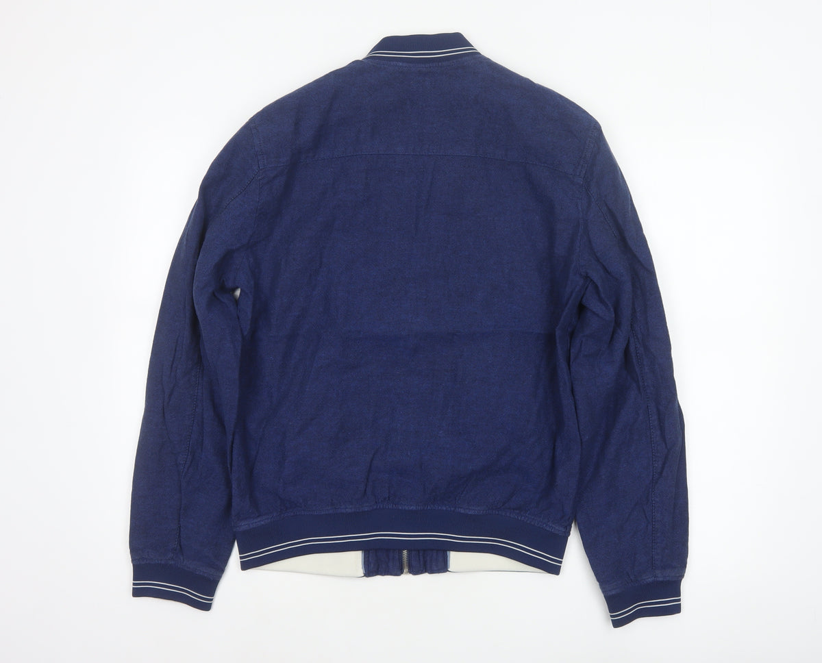 Zara Man Men's Blue Linen Cotton Bomber Jacket Size M Full Zip