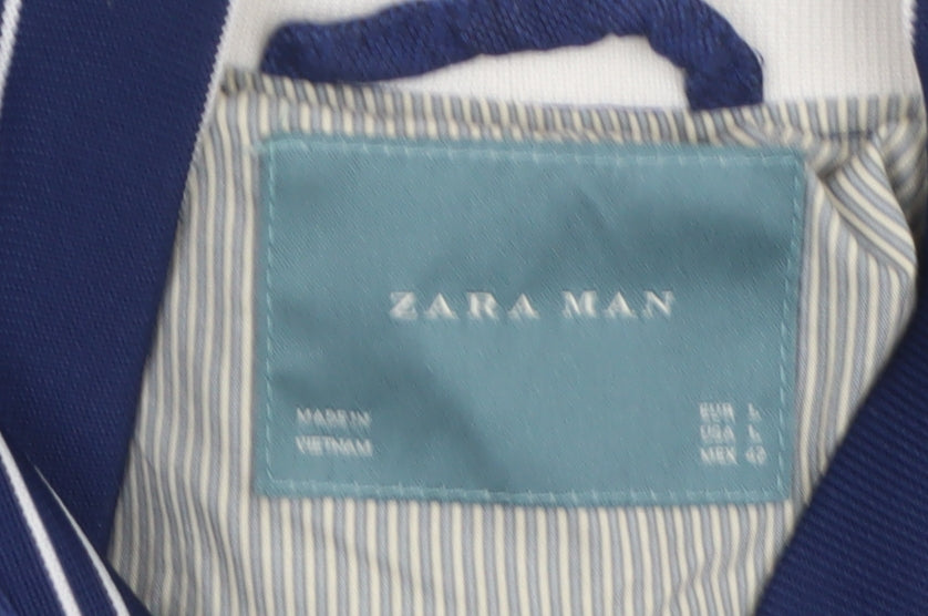 Zara Man Men's Blue Linen Cotton Bomber Jacket Size M Full Zip