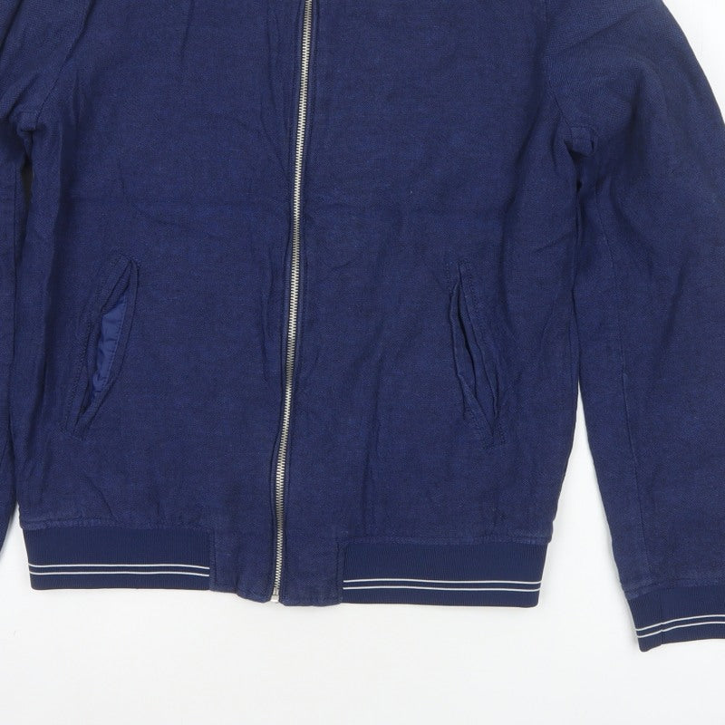 Zara Man Men's Blue Linen Cotton Bomber Jacket Size M Full Zip