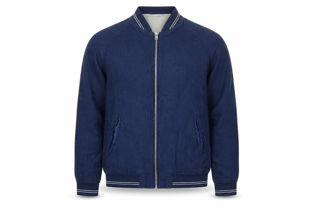 Zara Man Men's Blue Linen Cotton Bomber Jacket Size M Full Zip
