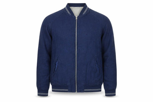 Zara Man Men's Blue Linen Cotton Bomber Jacket Size M Full Zip