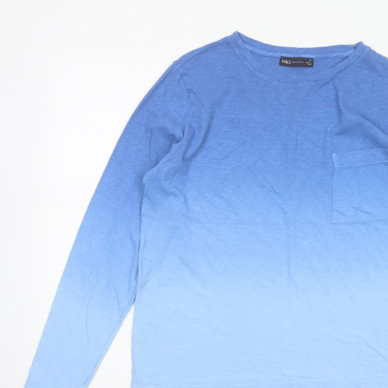 Marks and Spencer Women Blue UK 12 Basic Long Sleeve Pocket T-Shirt
