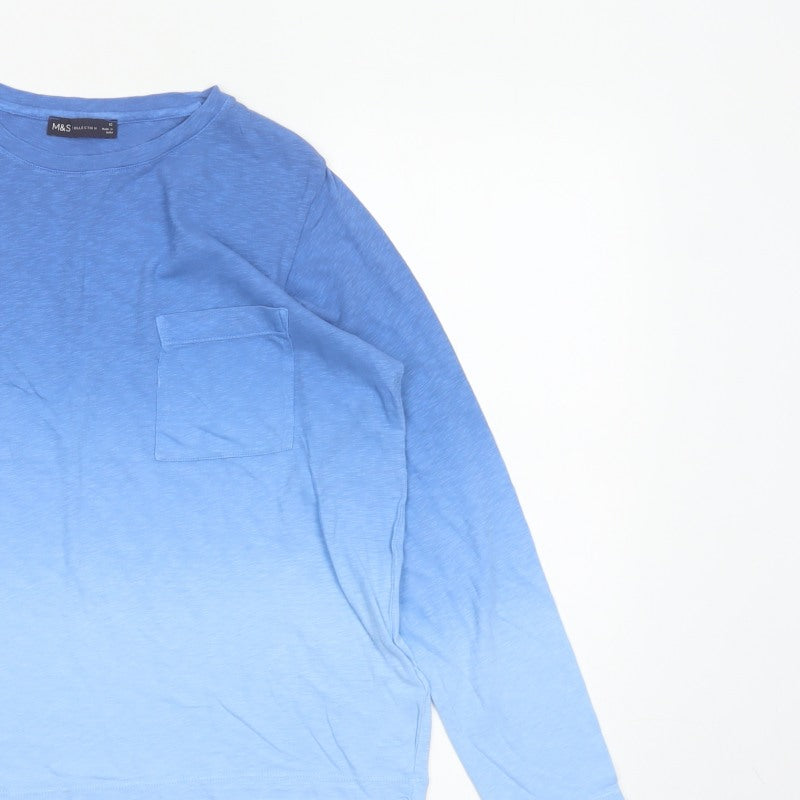 Marks and Spencer Women Blue UK 12 Basic Long Sleeve Pocket T-Shirt