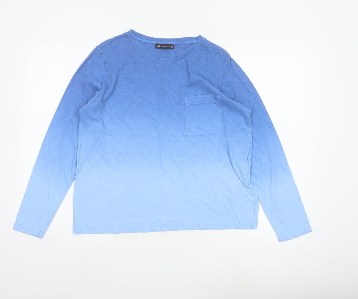 Marks and Spencer Women Blue UK 12 Basic Long Sleeve Pocket T-Shirt