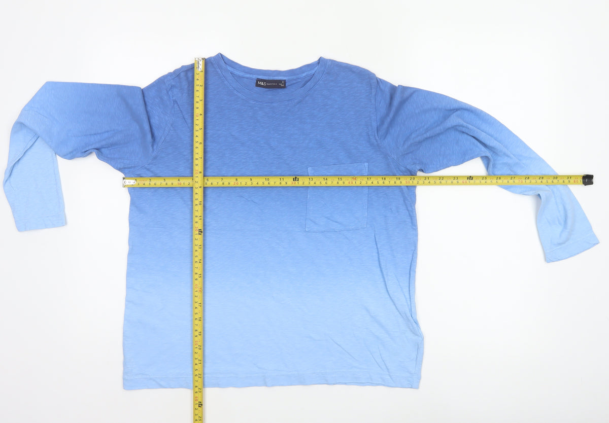 Marks and Spencer Women Blue UK 12 Basic Long Sleeve Pocket T-Shirt