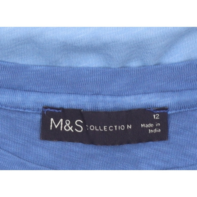 Marks and Spencer Women Blue UK 12 Basic Long Sleeve Pocket T-Shirt
