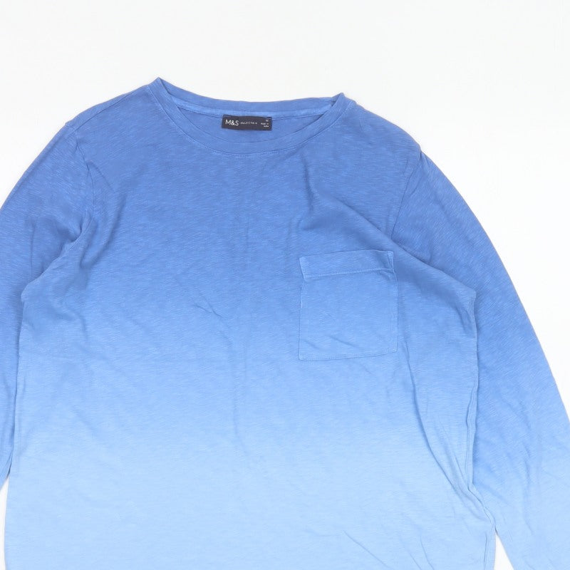 Marks and Spencer Women Blue UK 12 Basic Long Sleeve Pocket T-Shirt