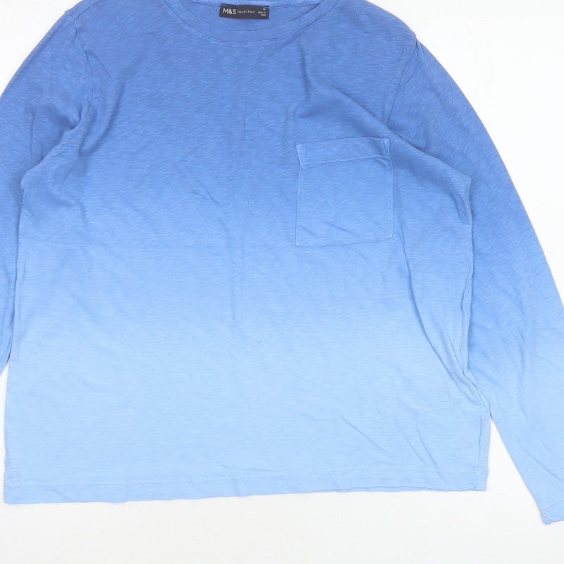 Marks and Spencer Women Blue UK 12 Basic Long Sleeve Pocket T-Shirt