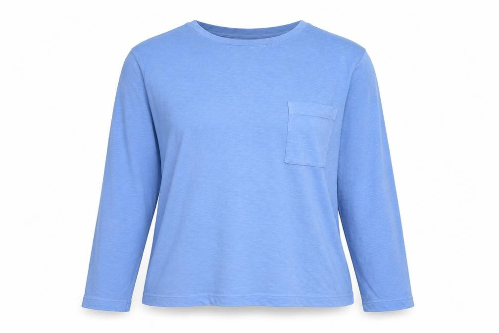 Marks and Spencer Women Blue UK 12 Basic Long Sleeve Pocket T-Shirt