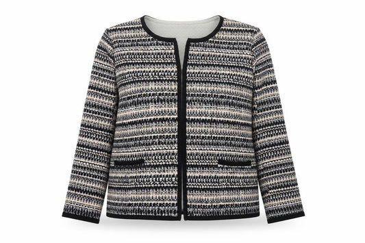 La Maison du Jersey Women’s Black Beige UK 18 Striped Open Knit Jacket
