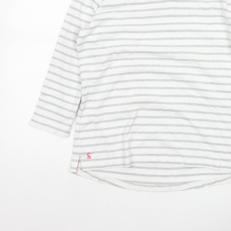 Joules Women White Grey Striped Ringer V-Neck Top Size 14