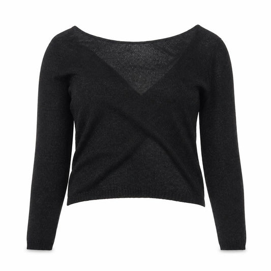 Object Women Black XL Metallic Knit Boat Neck Wrap Jumper