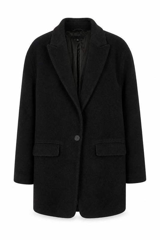 Uniqlo Men’s Black L Wool Blend Single-Breasted Overcoat