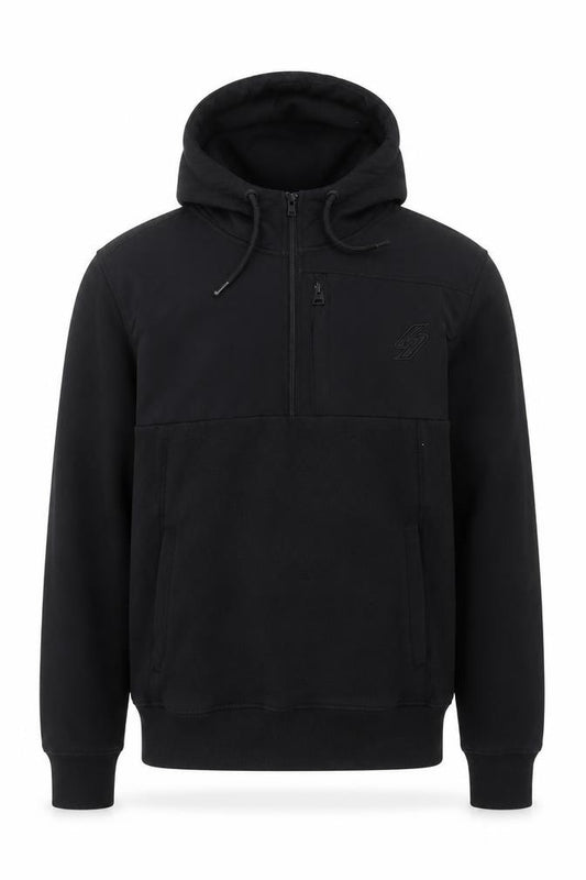 Superdry Men Black L Half Zip Hoodie Fleece Pockets Logo