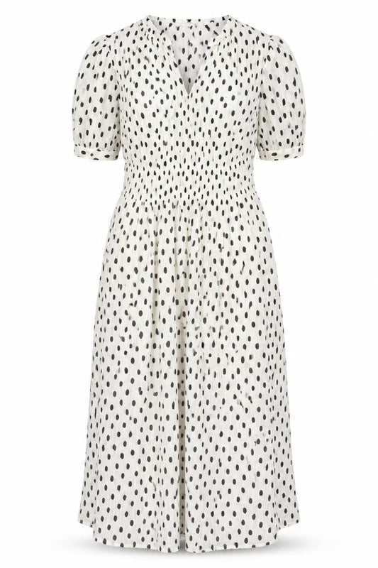 M&S Women Ivory Black Polka Dot UK 12 Long Fit & Flare Midi Dress