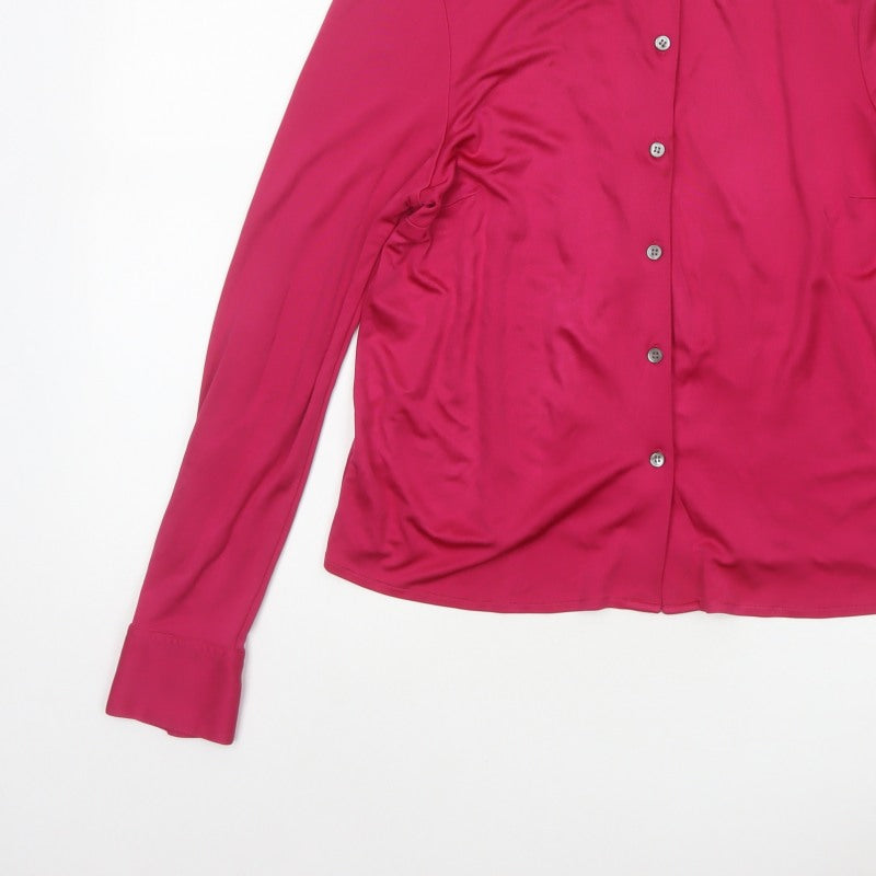 Jaeger Women Pink M Silk Button-Up Collared Long Sleeve Blouse