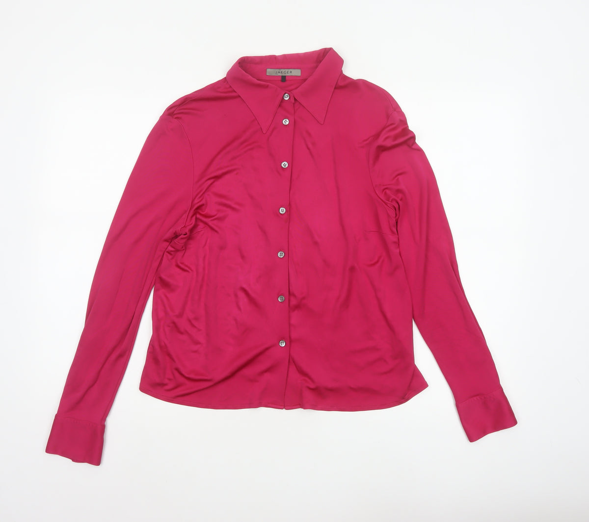 Jaeger Women Pink M Silk Button-Up Collared Long Sleeve Blouse