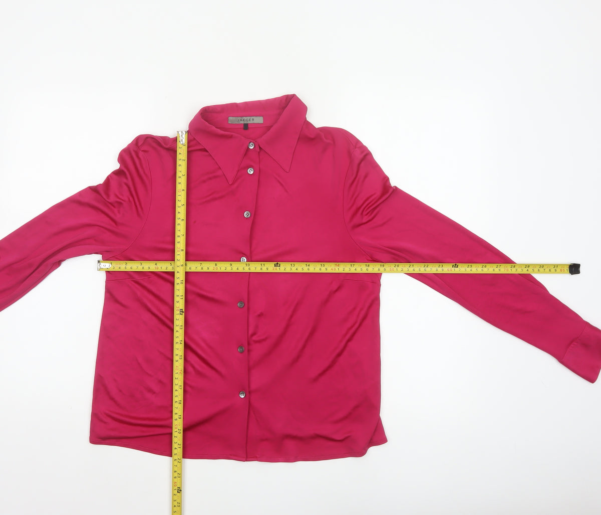 Jaeger Women Pink M Silk Button-Up Collared Long Sleeve Blouse