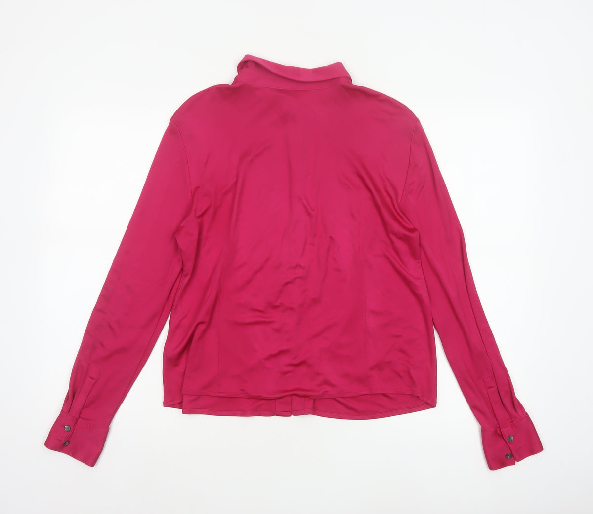 Jaeger Women Pink M Silk Button-Up Collared Long Sleeve Blouse