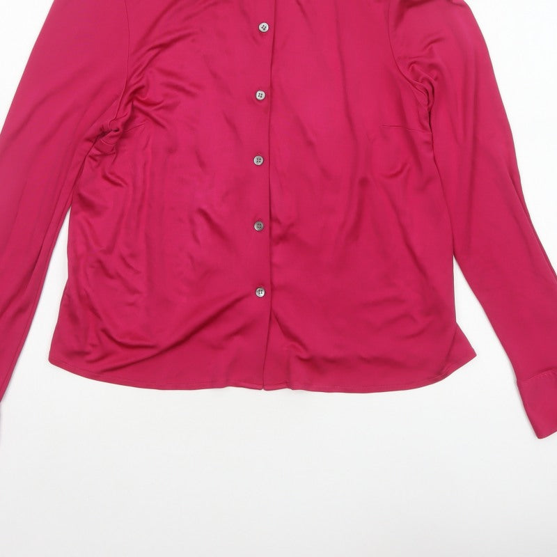 Jaeger Women Pink M Silk Button-Up Collared Long Sleeve Blouse