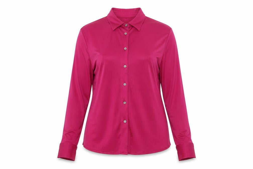 Jaeger Women Pink M Silk Button-Up Collared Long Sleeve Blouse