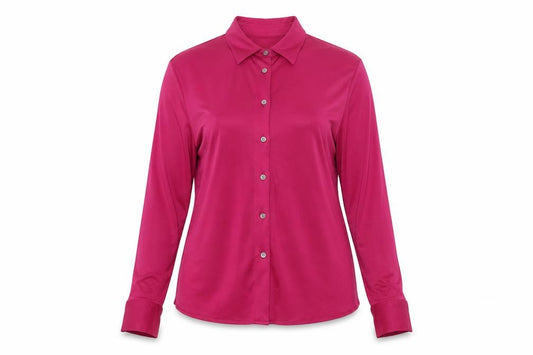 Jaeger Women Pink M Silk Button-Up Collared Long Sleeve Blouse