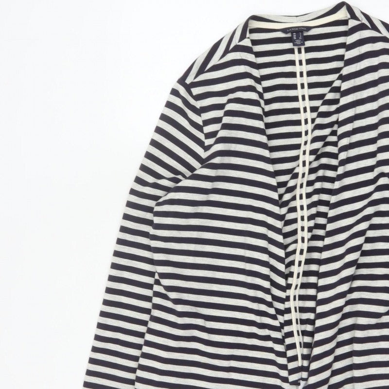 Lands' End Women’s Black White Stripe Open Jersey Jacket Size L