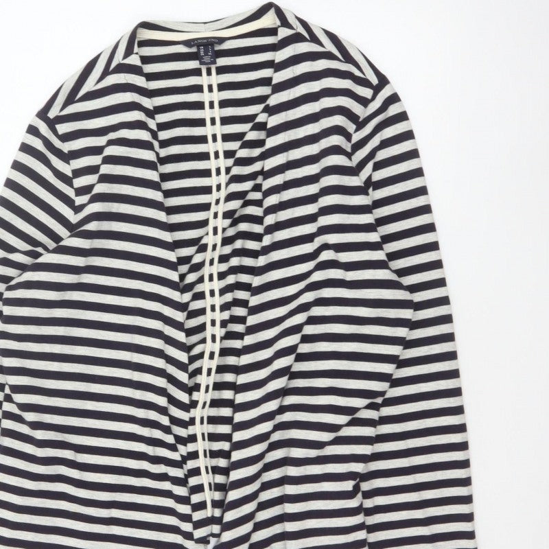 Lands' End Women’s Black White Stripe Open Jersey Jacket Size L
