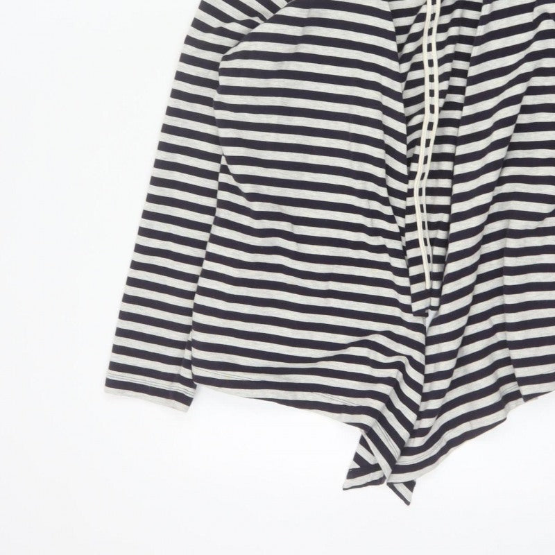 Lands' End Women’s Black White Stripe Open Jersey Jacket Size L