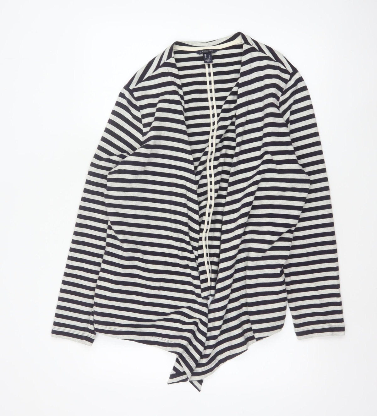 Lands' End Women’s Black White Stripe Open Jersey Jacket Size L