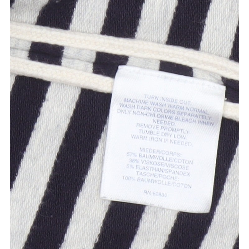 Lands' End Women’s Black White Stripe Open Jersey Jacket Size L