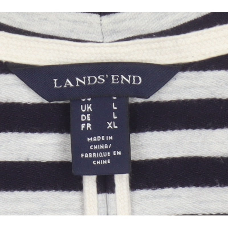 Lands' End Women’s Black White Stripe Open Jersey Jacket Size L