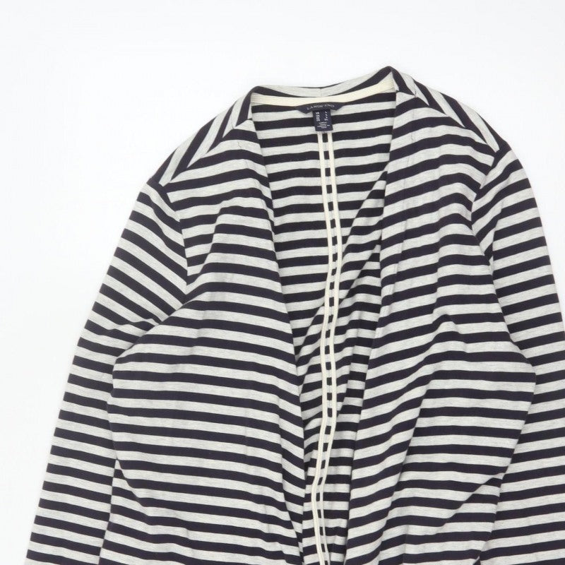 Lands' End Women’s Black White Stripe Open Jersey Jacket Size L