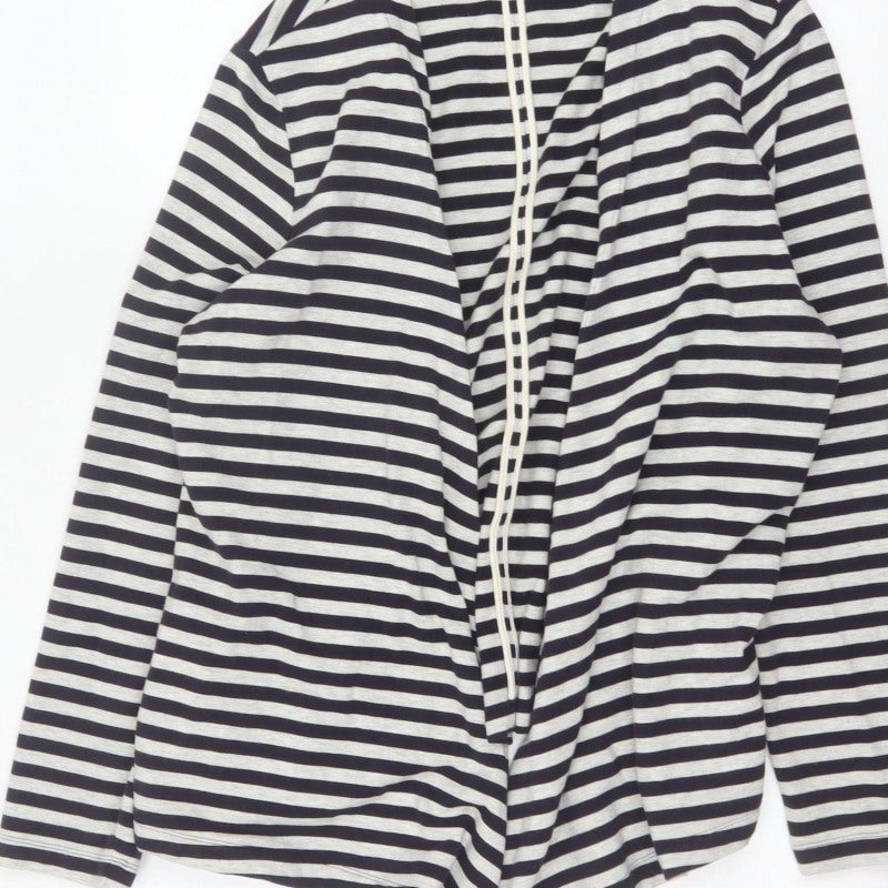 Lands' End Women’s Black White Stripe Open Jersey Jacket Size L