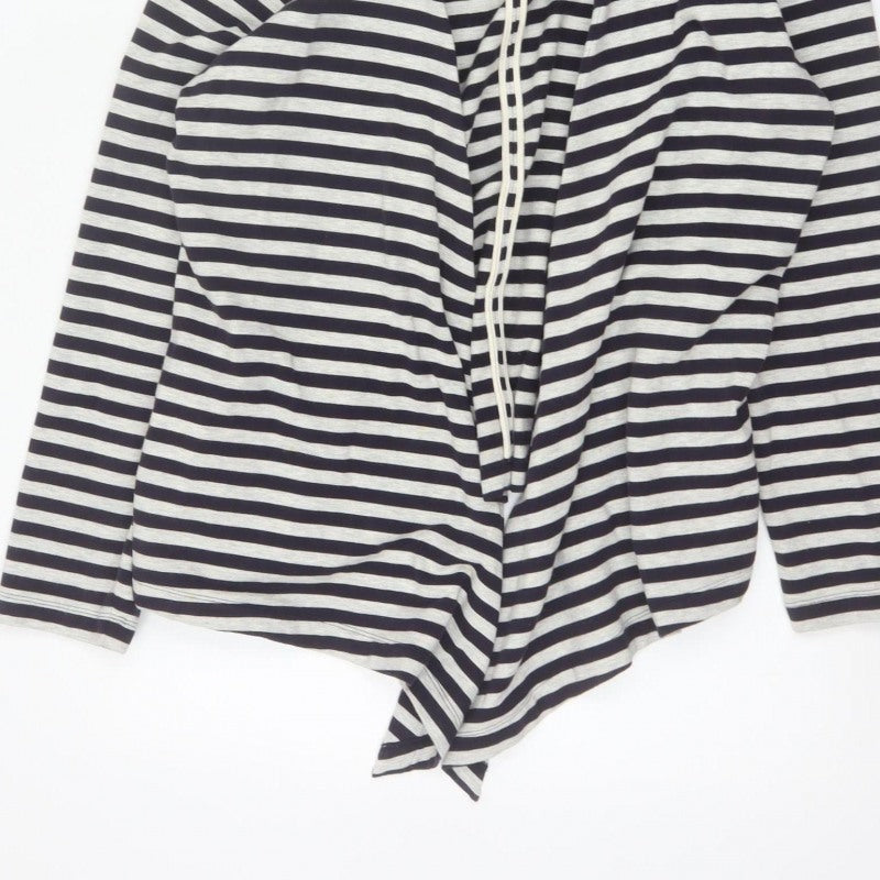 Lands' End Women’s Black White Stripe Open Jersey Jacket Size L