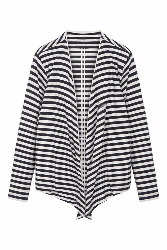 Lands' End Women’s Black White Stripe Open Jersey Jacket Size L