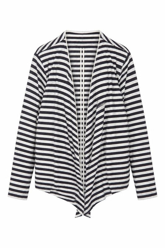 Lands' End Women’s Black White Stripe Open Jersey Jacket Size L