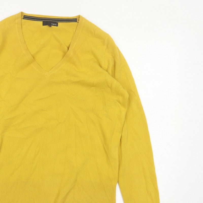 Next Women Yellow V-Neck Knit Pullover Jumper UK 16 Long Sleeve