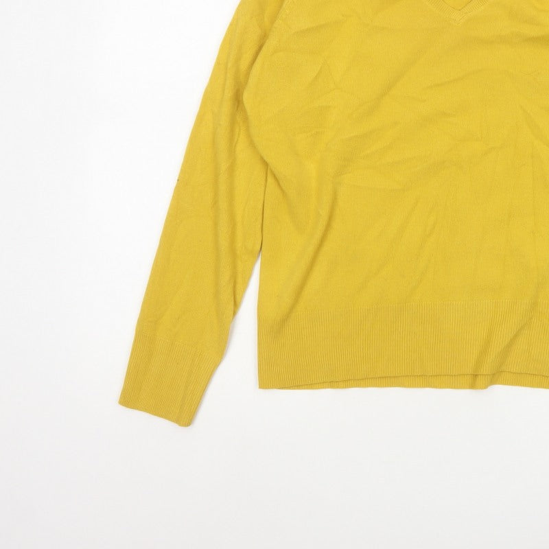 Next Women Yellow V-Neck Knit Pullover Jumper UK 16 Long Sleeve